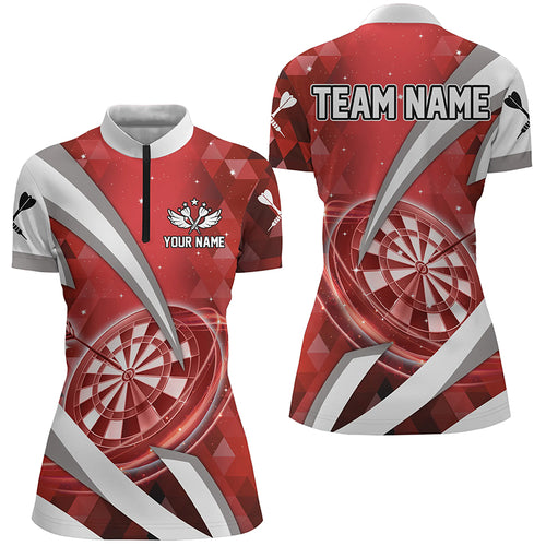 Red Jerseys Darts Board 3D Women Darts Quarter Zip Shirts Custom Team League Darts Shirts TDM1438