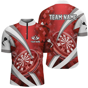 Red Jerseys Darts Board 3D Men Darts Quarter Zip Shirts Custom Team League Darts Shirts TDM1438