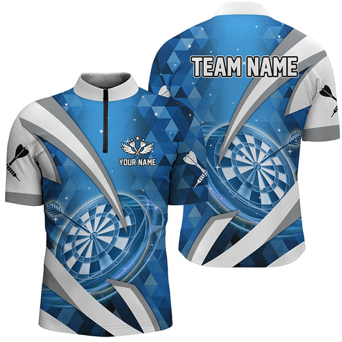 Blue Jerseys Darts Board 3D Men Darts Quarter Zip Shirts Custom Team League Darts Shirts TDM1439