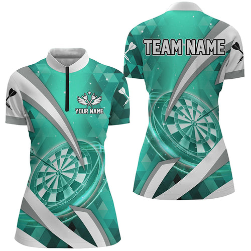 Turquoise Jersey Darts Board 3D Women Dart Quarter Zip Shirt Custom Team League Darts Shirt TDM1441