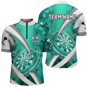 Turquoise Jersey Darts Board 3D Men Dart Quarter Zip Shirt Custom Team League Darts Shirt TDM1441