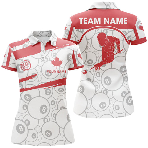 Billiard Canada Flag 8 Pool Player Polo Shirts For Women, Custom Canadian Billiard Shirts For Player TDM0357