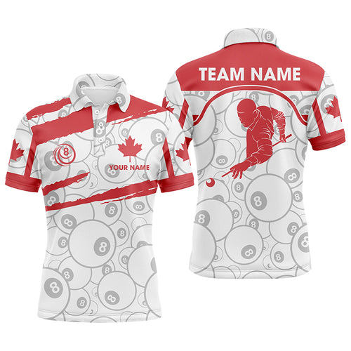 Billiard Canada Flag 8 Pool Player Polo Shirts For Men, Custom Canadian Billiard Shirts For Player TDM0357