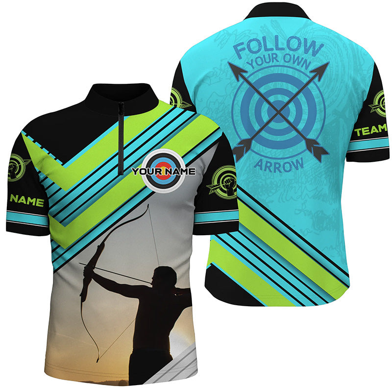 Custom The Archer Follow Your Own Arrow Archery Men Quarter-Zip Shirts, Archery Jerseys TDM0556