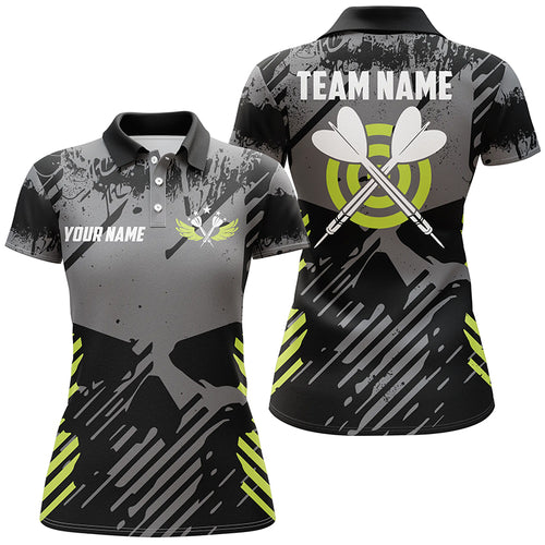 Darts Grey Skull Grunge Style Custom Women Darts Polo Shirts, Best Idea Gifts Shirts For Dart Players TDM1233