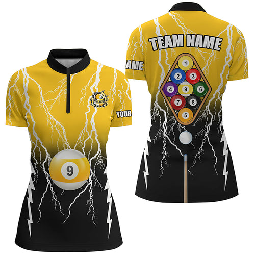 Custom Black Yellow 9 Ball Pool Thunder Women Quarter-Zip Shirts Best Billiard Team Shirts TDM0726