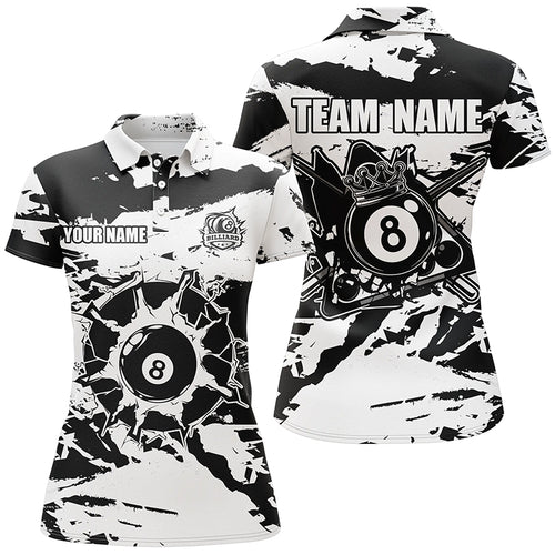 Black White 8 Ball Pool Paint Style Women Billiards Polo Shirts Best Custom Billiard Shirts Design TDM1245