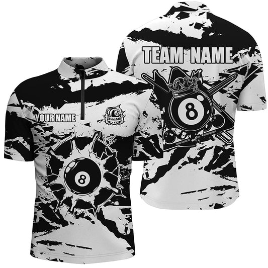 Black White 8 Ball Pool Paint Style Men Quarter-Zip Shirts Custom Billiard Shirts Design TDM1245