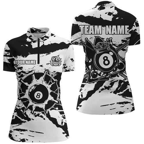 Black White 8 Ball Pool Paint Style Women Quarter-Zip Shirts Custom Billiard Shirts Design TDM1245