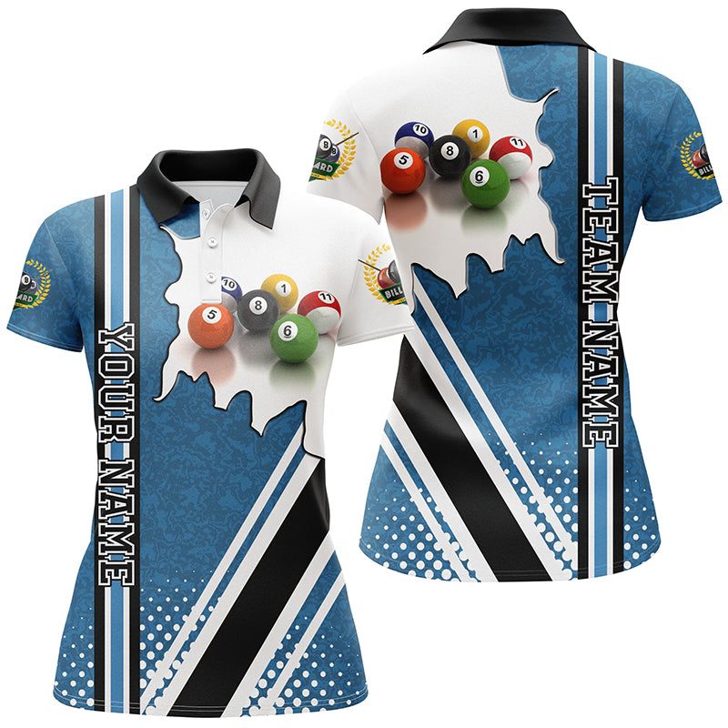 Personalized Billiard Balls Blue Version Polo Shirts For Women, Best Custom Billiards Gifts Idea TDM0125