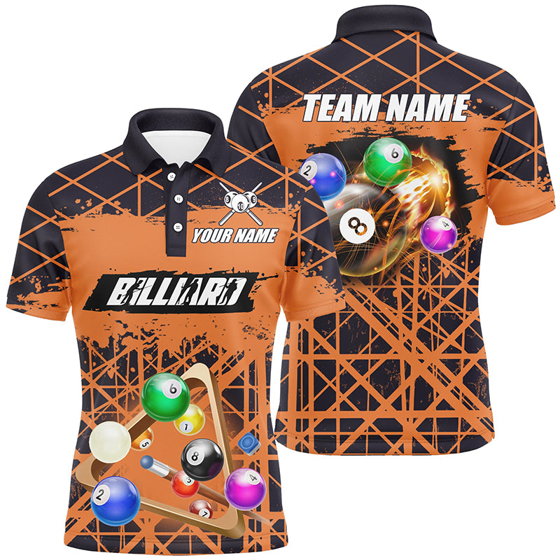 Personalized Orange Billiard Grunge Style Full Printing Men Polo Shirts Custom Pool Player Custom TDM0366