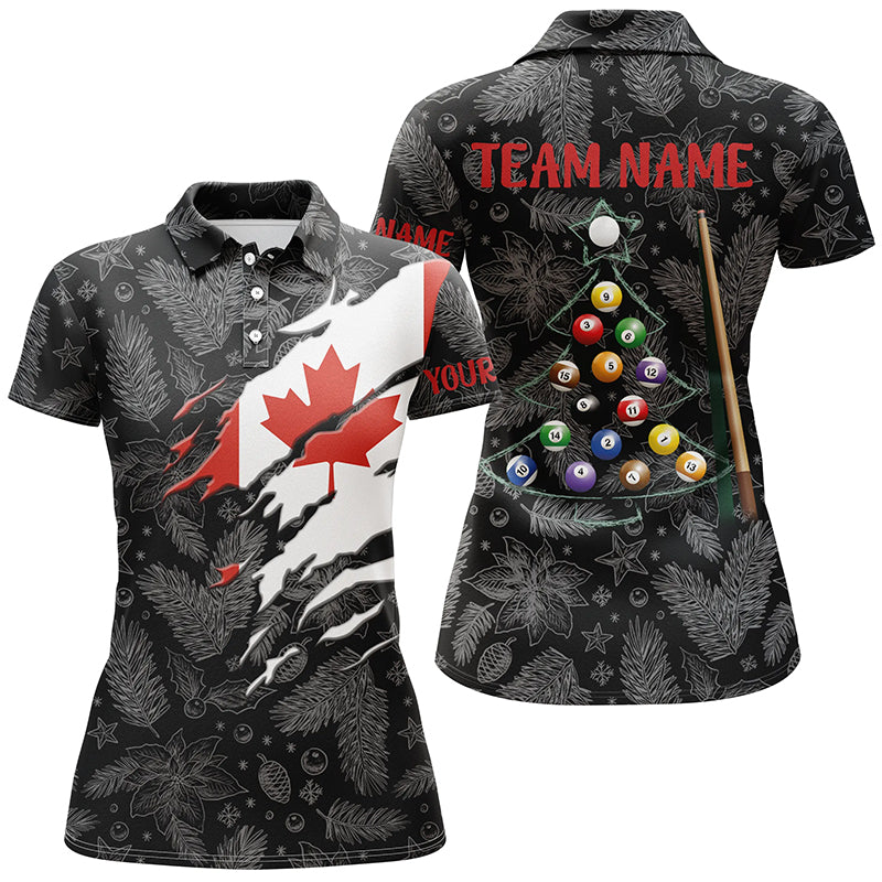 Merry Christmas Canadian Flag Billiard Polo Shirts Best Custom Patriotic Billiard Shirts For Women TDM0587