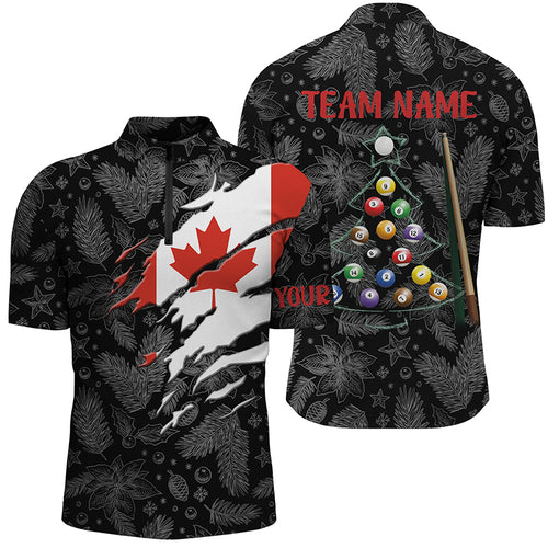 Merry Christmas Canadian Flag Custom Name Billiard Men  Quarter-Zip Shirts For Patriot TDM0587