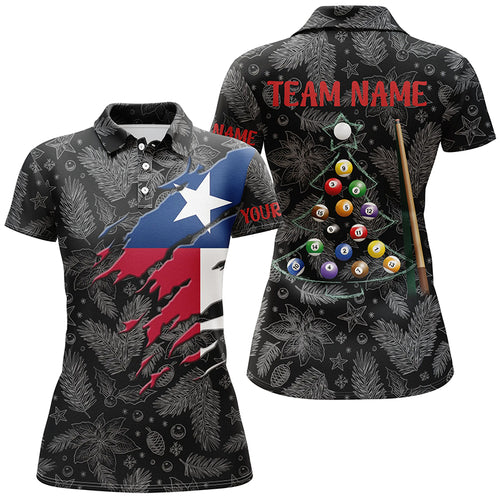 Merry Christmas Texas Flag Billiard Polo Shirts Custom Patriotic Billiard Christmas Shirts For Women TDM0588