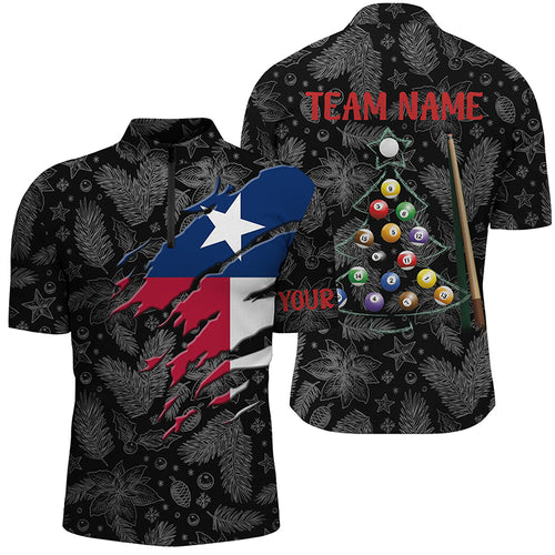 Merry Christmas Texas Flag Custom Billiard Men Quarter-Zip Shirts, Pool Christmas Shirts TDM0588