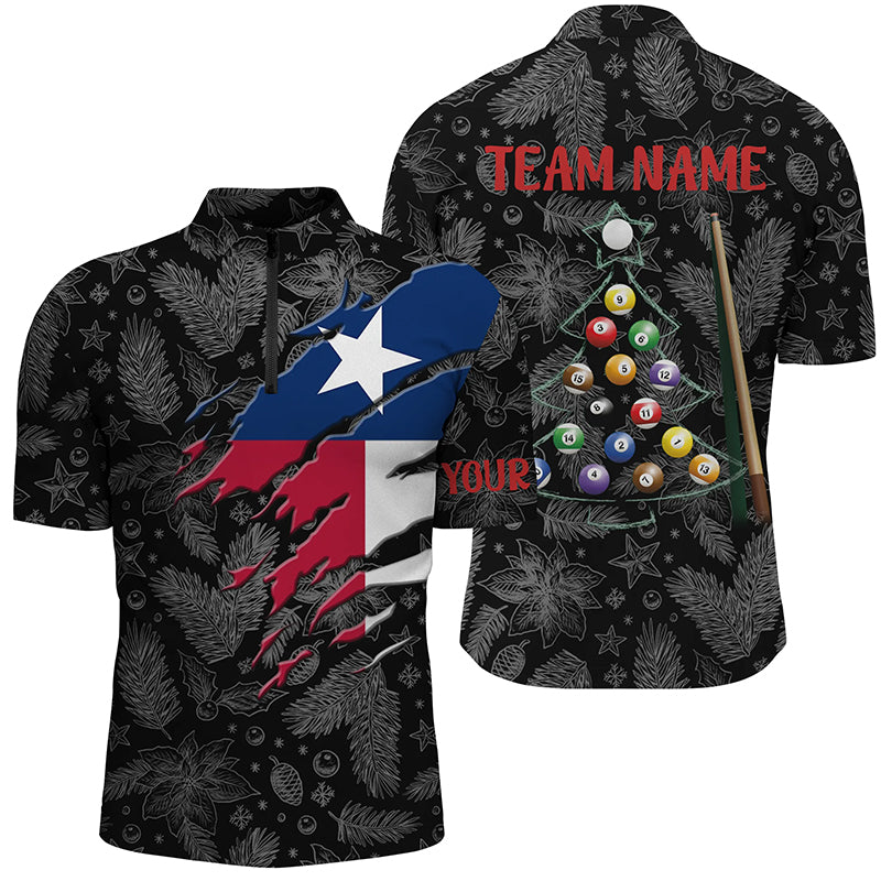 Merry Christmas Texas Flag Custom Billiard Men Quarter-Zip Shirts, Pool Christmas Shirts TDM0588