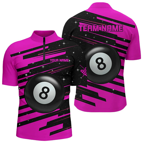 Pink 8 Ball Pool Billiard Jerseys Men Quarter-Zip Custom League Billiards Valentine Shirt TDM0919