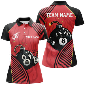 Funny 8 Ball Pool Bomb Black Red Women Billiard Polo Shirts Custom Ball 8 Billiards Shirts Funny TDM1267