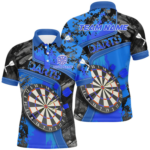 Personalized 3D Dartboard Blue Grunge Men Darts Polo Shirts Custom Darts Team Jerseys Uniform TDM1273