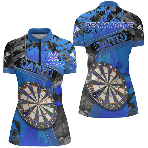 3D Dartboard Blue Grunge Women Darts Quarter-Zip Shirts Custom Darts Team Jerseys Uniform TDM1273