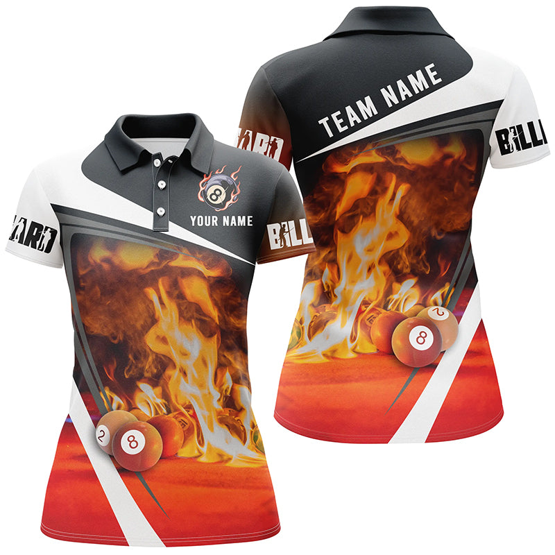 Billiard Ball On Fire Custom Name 3D Full Printing Polo Shirts For Women, Custom Billiard Team Shirt TDM0148