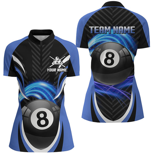 Personalized Billiard 8 Ball Blue Quarter-Zip  Shirts For Women Custom Pool League Jerseys TDM0390