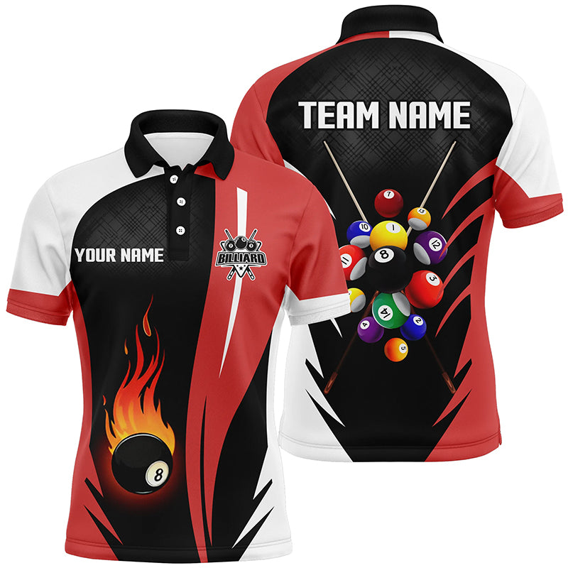 Personalized 8 Ball Pool Flame Billiard Men Polo Shirts Custom Billiard Team Uniform Shirts | Red TDM0395