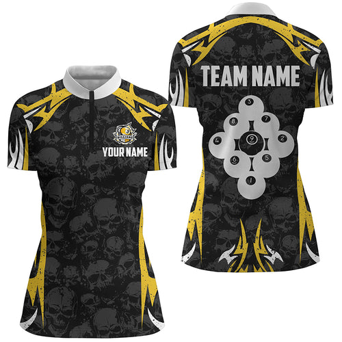 Billiard Ball 9 Skull Pattern Women Quarter-Zip Shirts Custom Team Name 9 Ball Pool Jerseys TDM1280