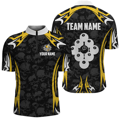 Billiard Ball 9 Skull Pattern Men Quarter-Zip Shirts Custom Team Name 9 Ball Pool Jerseys TDM1280