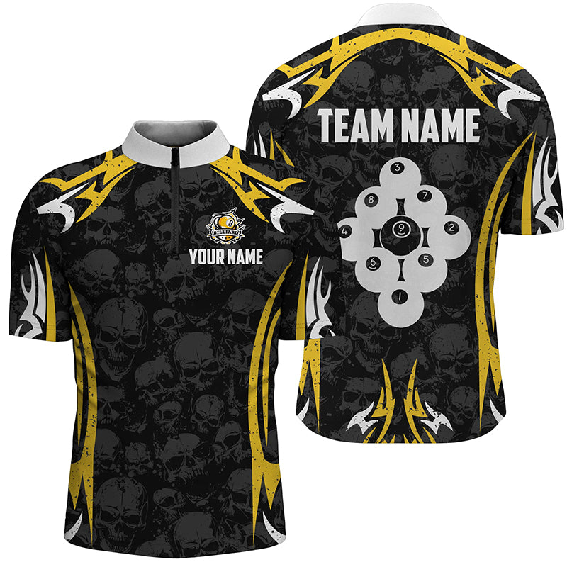 Billiard Ball 9 Skull Pattern Men Quarter-Zip Shirts Custom Team Name 9 Ball Pool Jerseys TDM1280