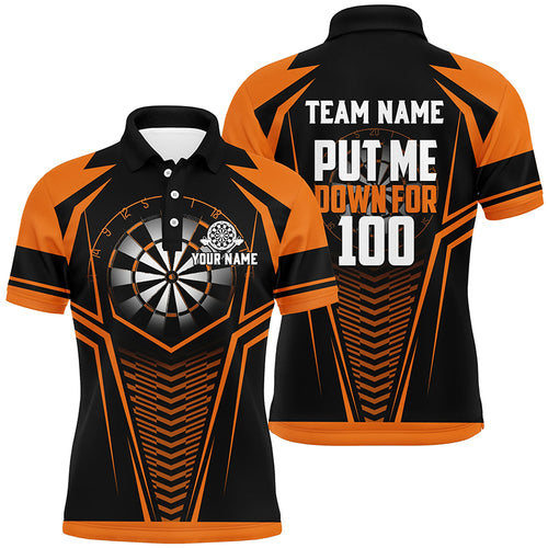 Put Me Down For 100 Black Orange Men Darts Polo Shirts Custom Funny Dart Shirts Dart Team Jerseys TDM1285