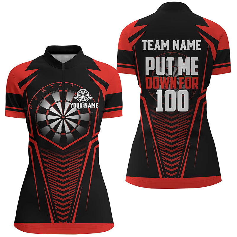 Put Me Down For 100 Black Red Women Darts Quarter-Zip Shirts Custom Funny Dart Team Jerseys TDM1286