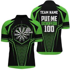 Put Me Down For 100 Green Men Darts Quarter-Zip Shirts Custom Funny Dart Team Jerseys TDM1287