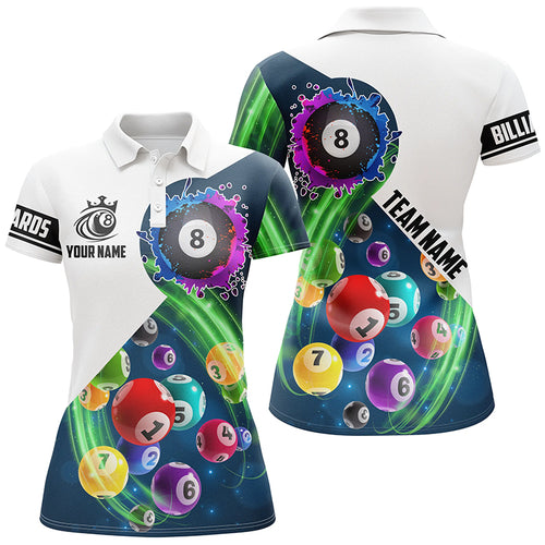 Multicolor Billiard Balls Custom Name 3D Polo Shirts For Women, Personalized Ball 8 Team Shirts TDM0164