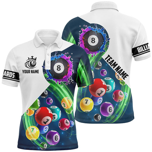 Multicolor Billiard Balls Custom Name 3D Polo Shirts For Men, Personalized Ball 8 Team Shirts TDM0164