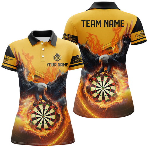 Personalized 3D Eagle Flying On Dart Board Fire Women Dart Polo Shirts Custom Darts Jerseys |Yellow TDM1293