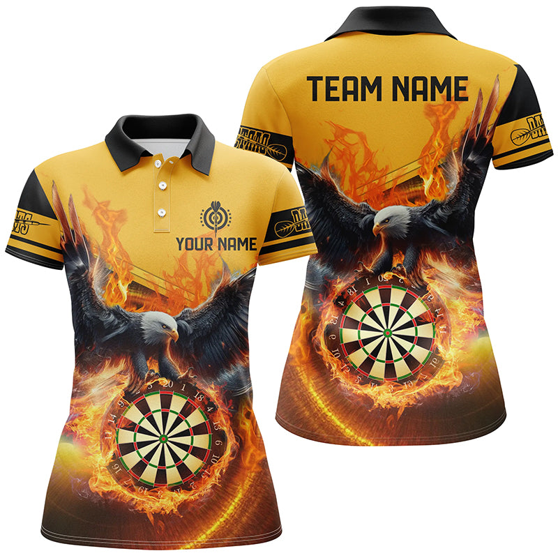 Personalized 3D Eagle Flying On Dart Board Fire Women Dart Polo Shirts Custom Darts Jerseys |Yellow TDM1293