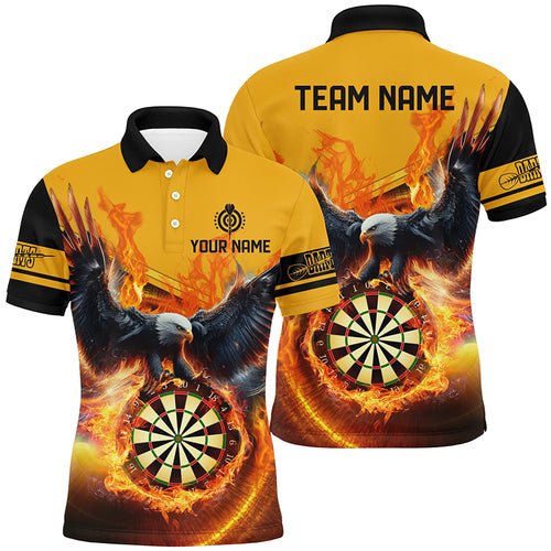 Personalized 3D Eagle Flying On Dart Board Fire Men Dart Polo Shirts Custom Darts Jerseys |Yellow TDM1293