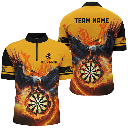 3D Eagle Flying On Dart Board Fire Men Quarter-Zip Shirts Customized Darts Jerseys |Yellow TDM1293