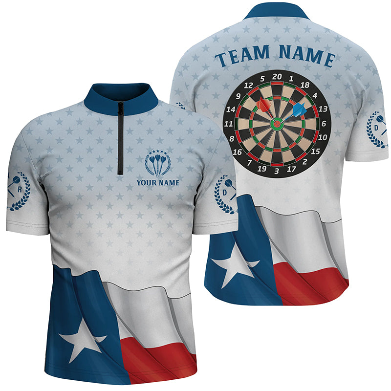 Personalized Texas Flag Men Darts Quarter-Zip Shirts Custom Patriotic Texas Darts Shirts TDM1490