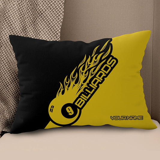 Black Yellow 9 Ball Billiard Pillow Custom Name Pool Gifts Throw Pillow TDM0794