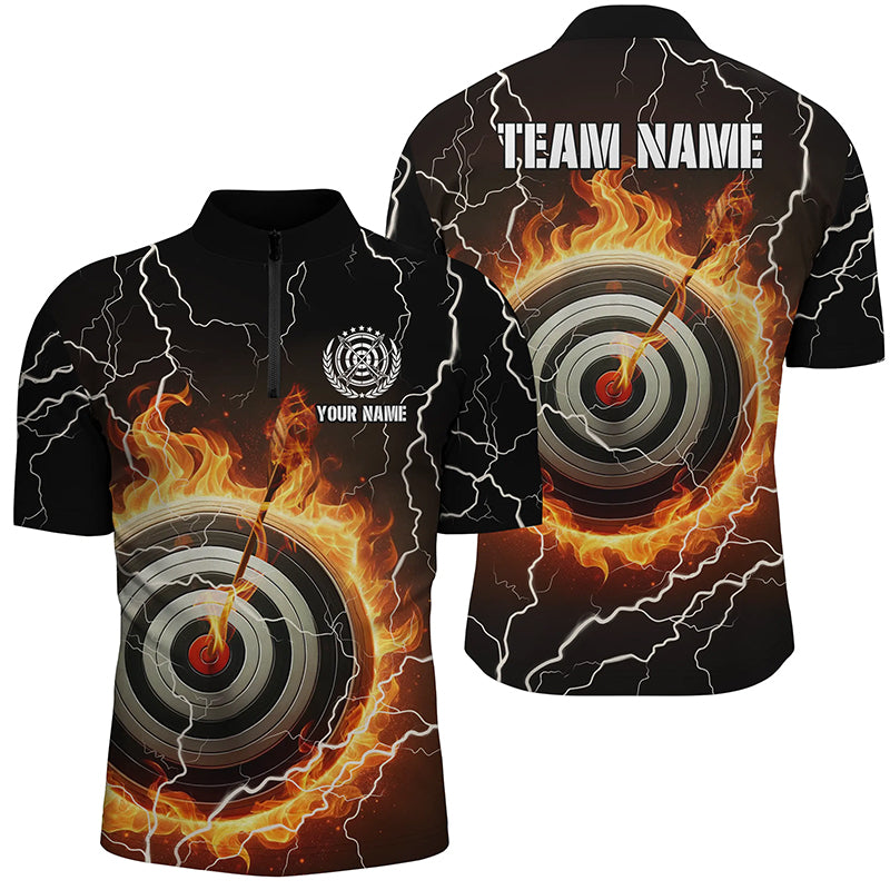 Customized Flaming Archery 3d Target Thunder Lightning Men Quarter-Zip Shirts Archery Jersey TDM0975