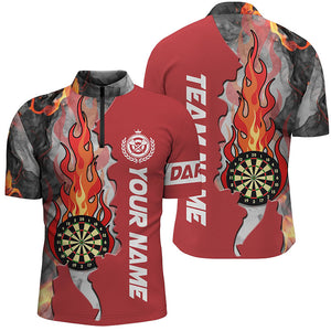 Red Darts Board Fire Flame Smoke Men Darts Quarter-Zip Shirts Custom Unique Darts Jerseys TDM1307