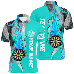 Personalized Turquoise Dart Board Fire Flame Smoke Men Darts Polo Shirt Custom Unique Darts Jerseys TDM1308