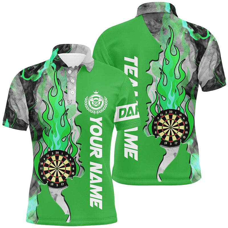 Personalized Green Darts Board Fire Flame Smoke Men Darts Polo Shirts Custom Unique Darts Jerseys TDM1309