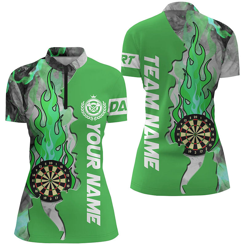 Green Dart Board Fire Flame Smoke Women Darts Quarter-Zip Shirt Custom Unique Darts Jerseys TDM1309