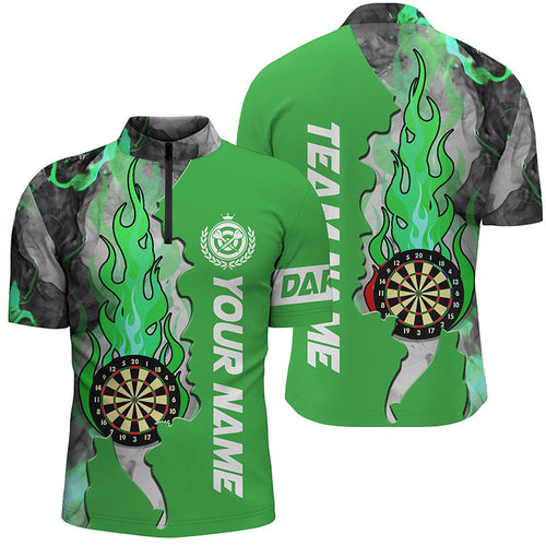 Green Dart Board Fire Flame Smoke Men Darts Quarter-Zip Shirt Custom Unique Darts Jerseys TDM1309