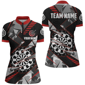 Personalized Black Red Grunge Darts Board Women Quarter-Zip Shirts Team League Darts Jerseys TDM1516