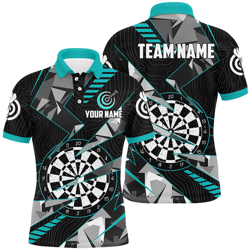 Personalized Black Turquoise Grunge Darts Board Men Dart Polo Shirt Custom Team League Darts Jersey TDM1517