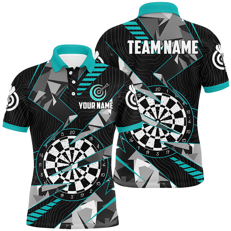 Personalized Black Turquoise Grunge Darts Board Men Dart Polo Shirt Custom Team League Darts Jersey TDM1517